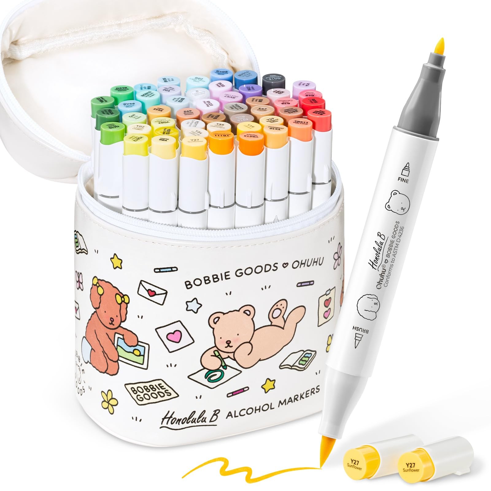 Ohuhu x Bobbie Goods 48 Color Marker Set Brush & Fine Honolulu Japan B Serie 424