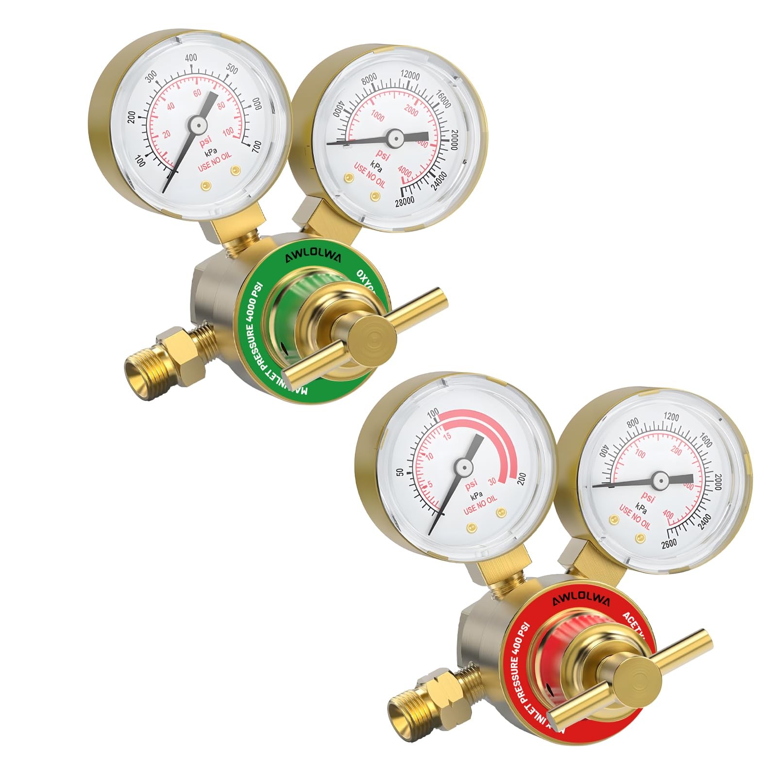 AWLOLWA Oxygen Acetylene regulator set CGA540 and CGA200 Inlet Connection for fo