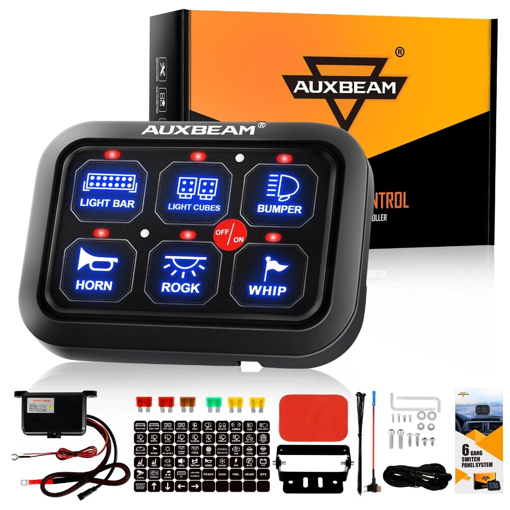 AUXBEAM Blue 6 Gang Switch Panel Relay System Control Box Car Truck Marine Boat