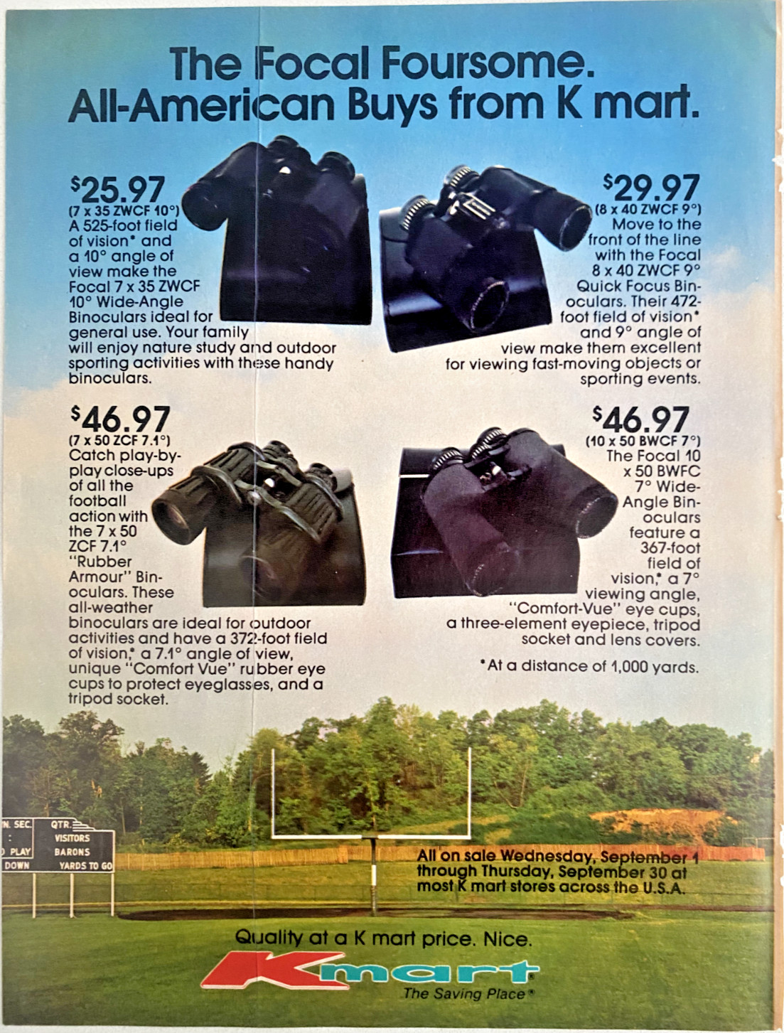 Kmart The Focal Foursome Binoculars Vintage 1982 Magazine Ad