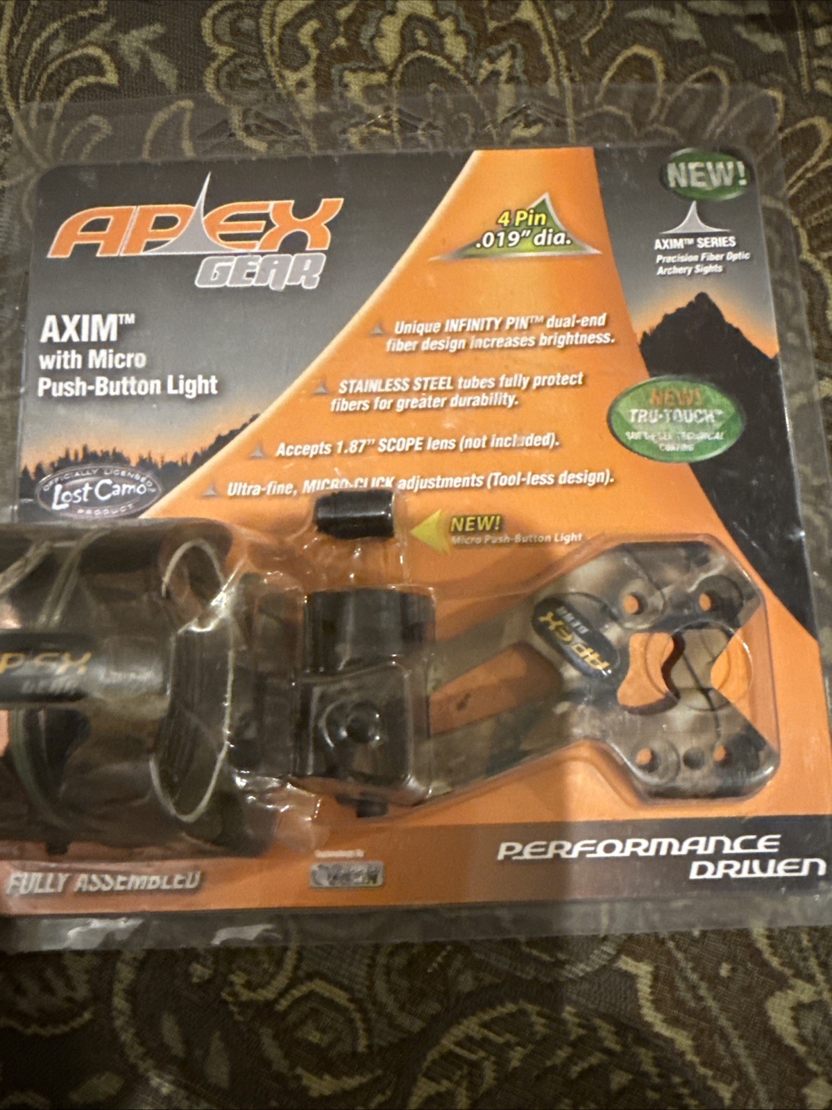 APEX GEAR AXIM SERIES 4 PIN LOST CAMO FULLY ASSEMBLED BOW SIGHT NEW SEALED