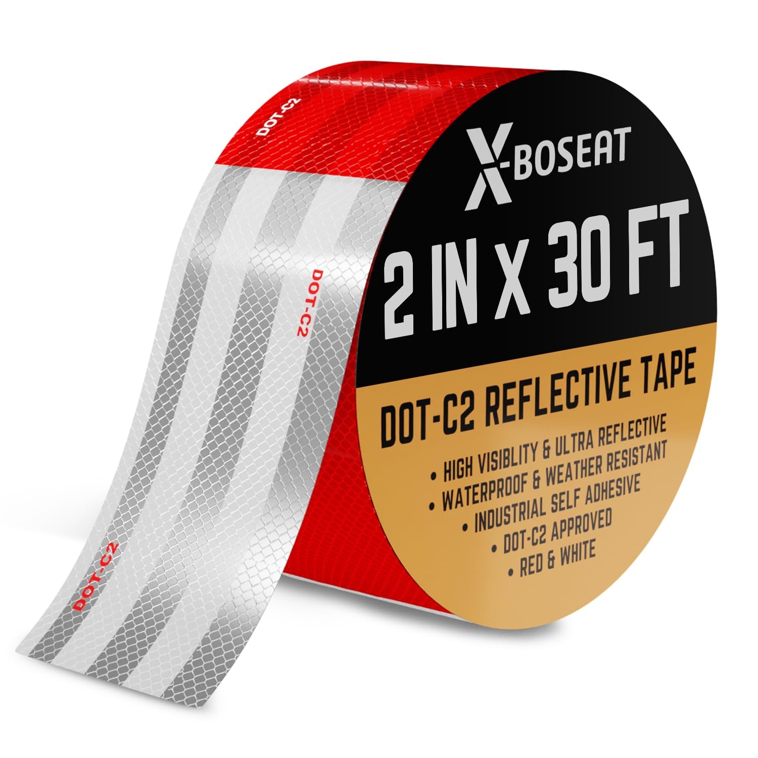 X-BOSEAT DOT-C2 Reflective Tape 2 inch x 30 FT 2IN x 30FT, Red & White