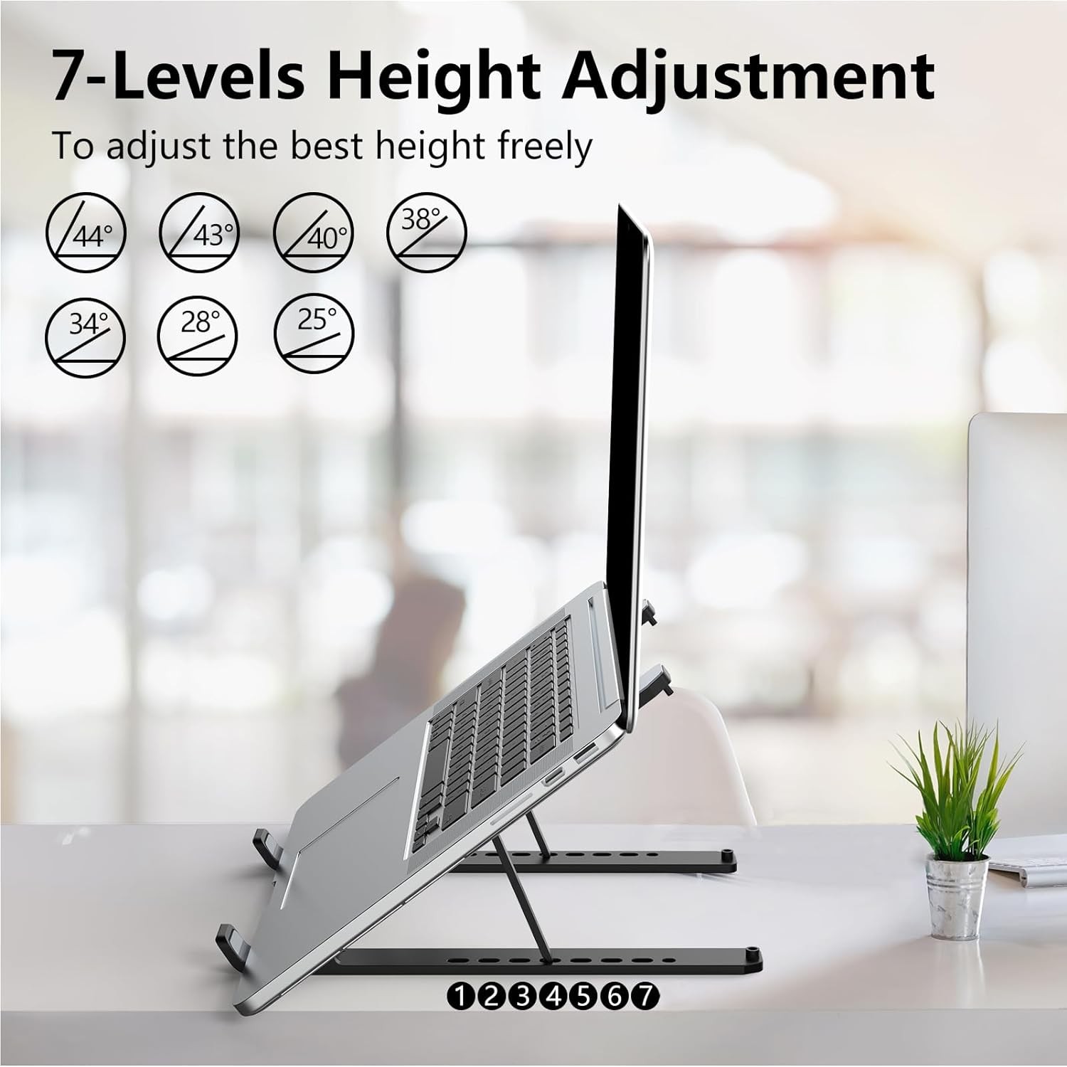 Laptop Stand for Desk, Adjustable Laptop Riser, Black | ABS+Silicone Foldable