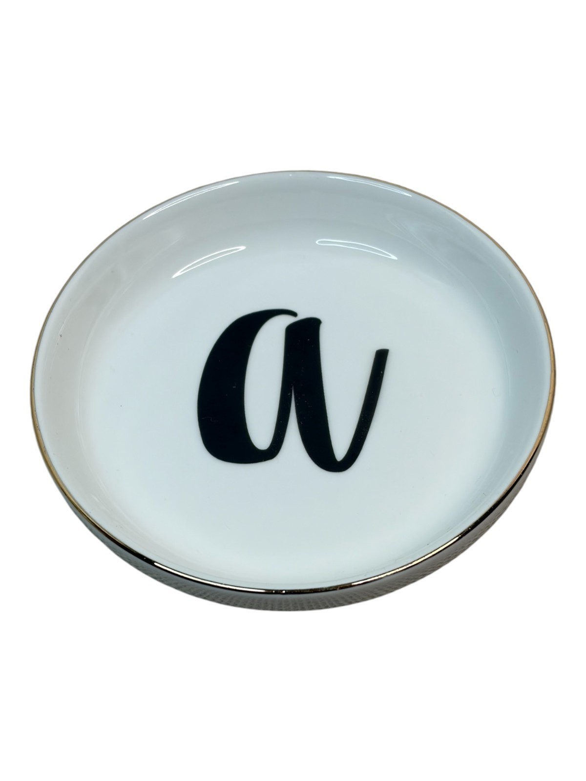Minimalist White Ceramic Trinket Ring Dish with Gold Tone Rim