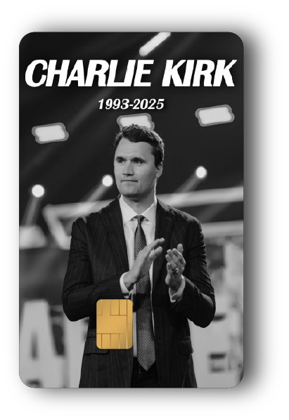 Charlie Kirk Clapping Credit Card Skin 2-Pack - Black & White Decal 1993-2025