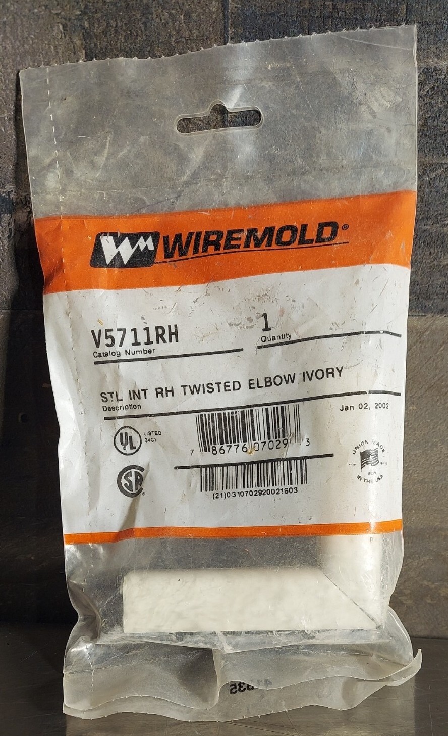 WIREMOLD V5711RH Stl Int Rh Twisted Elbow Ivory Nos Surplus