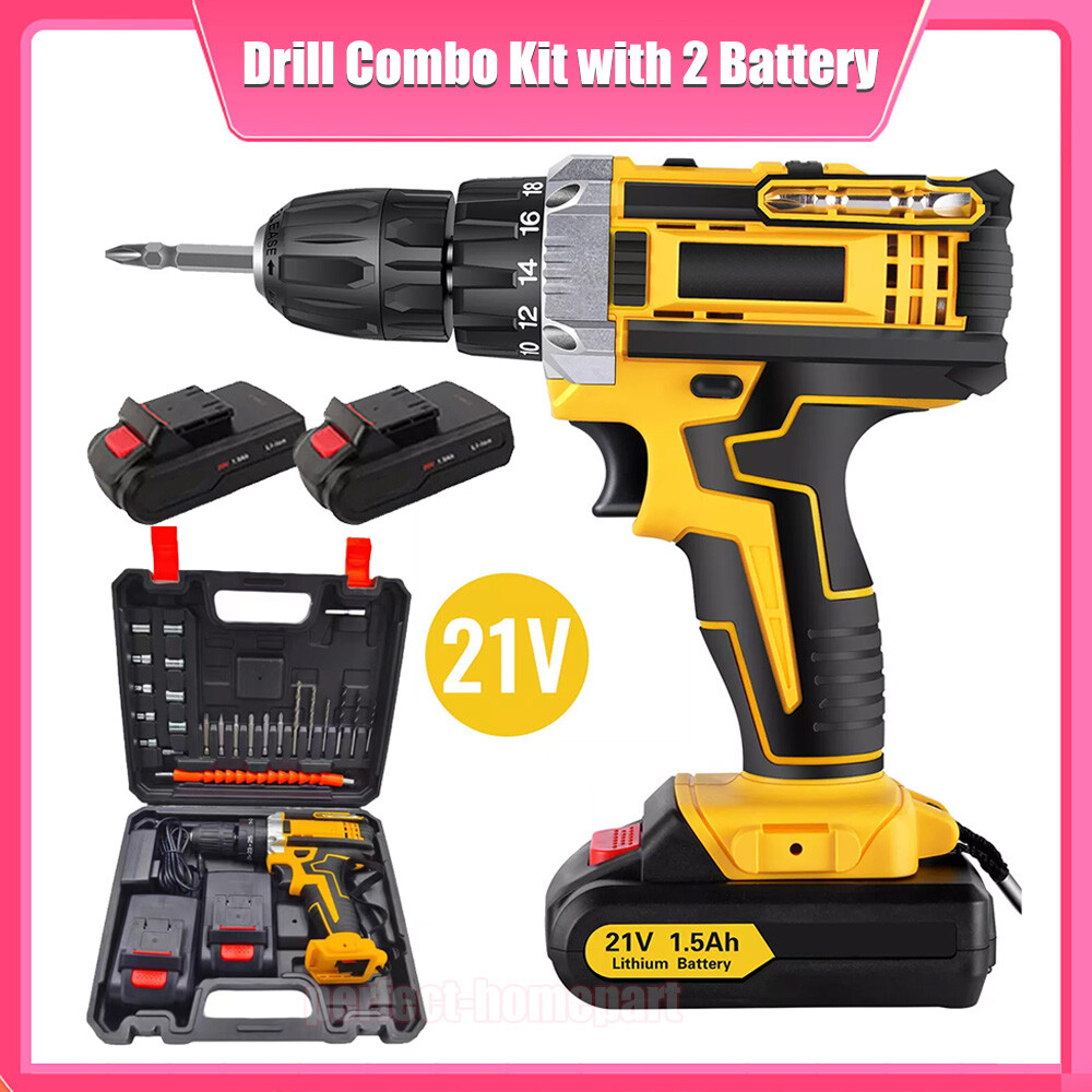 Cordless Brushless Impact Driver Hammer Drill Combo Kit with 2 Battery & Charger