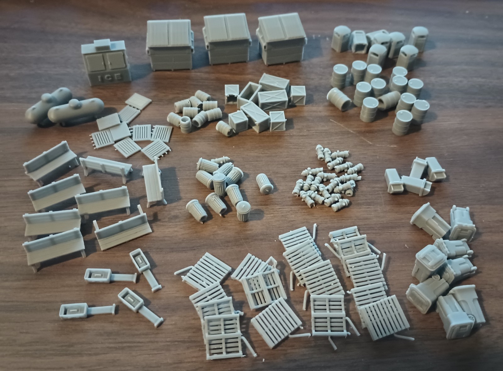 HO Scale Lot Crates Dumpsters Pallets Trash Bins Barrels Fire Hydrants