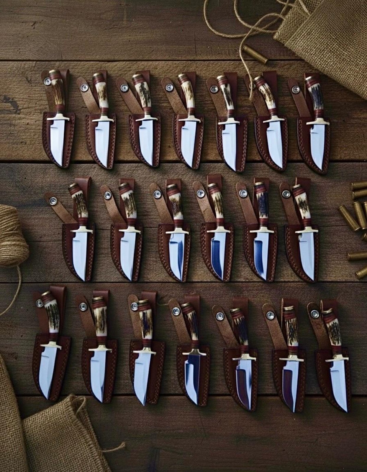 Lot of 20 Handmade Carbon Steel Hunting Knives Stag Antler Handle-Groomsmen Gift