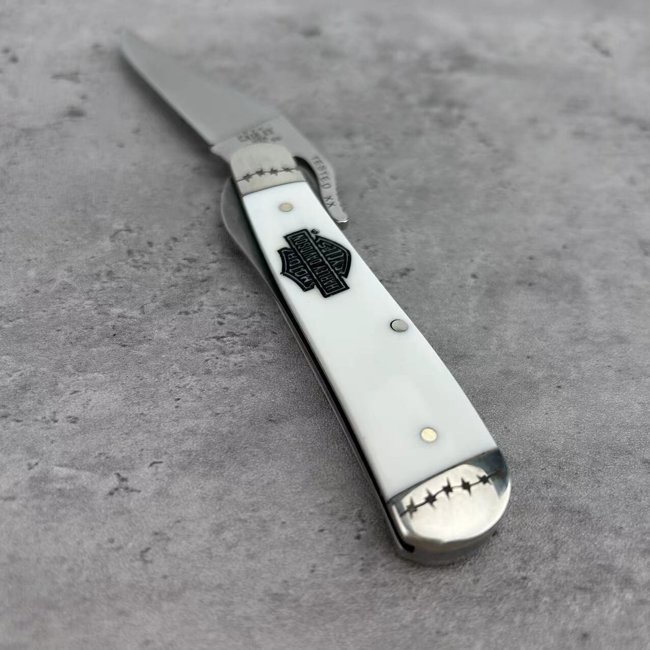 CASE XX Harley-Davidson Russlock White HANDLE Pocket Knife - 52249