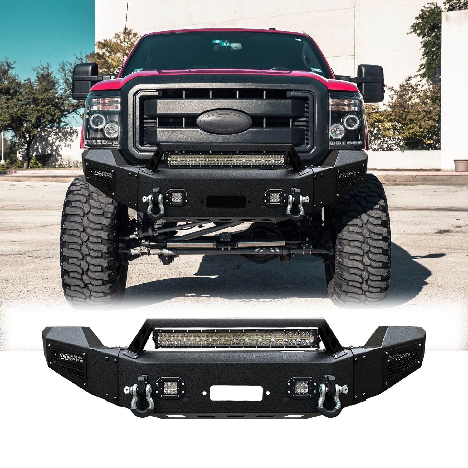 MST Front Bumper W/Winch Plate&LED Lights For 11-16 Ford F250-F550 Super Duty