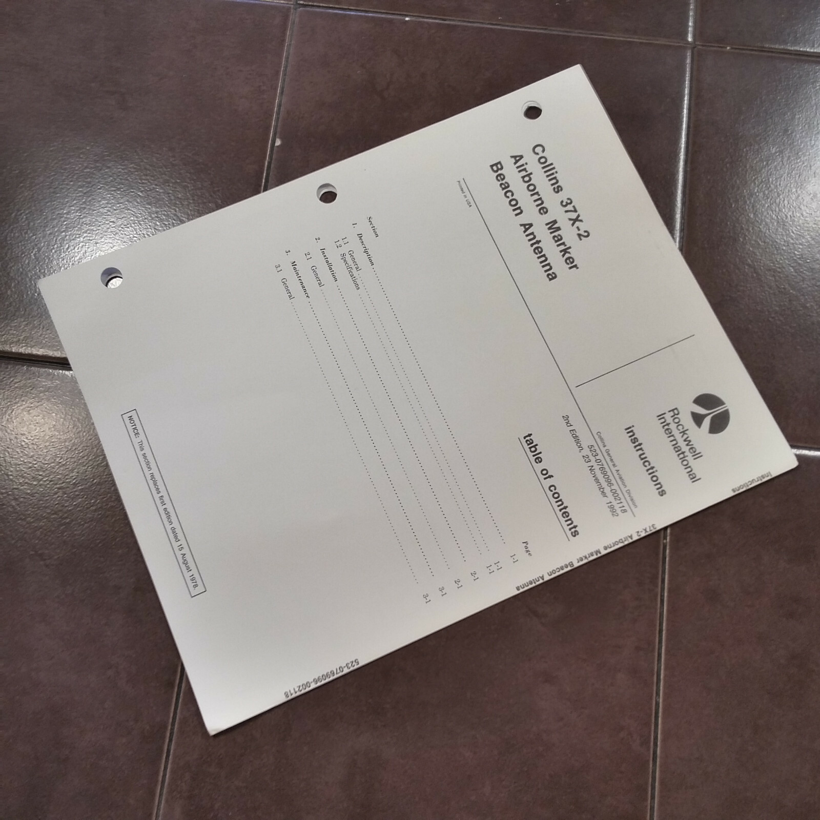 Collins 37X-2 Marker Antenna Install Manual