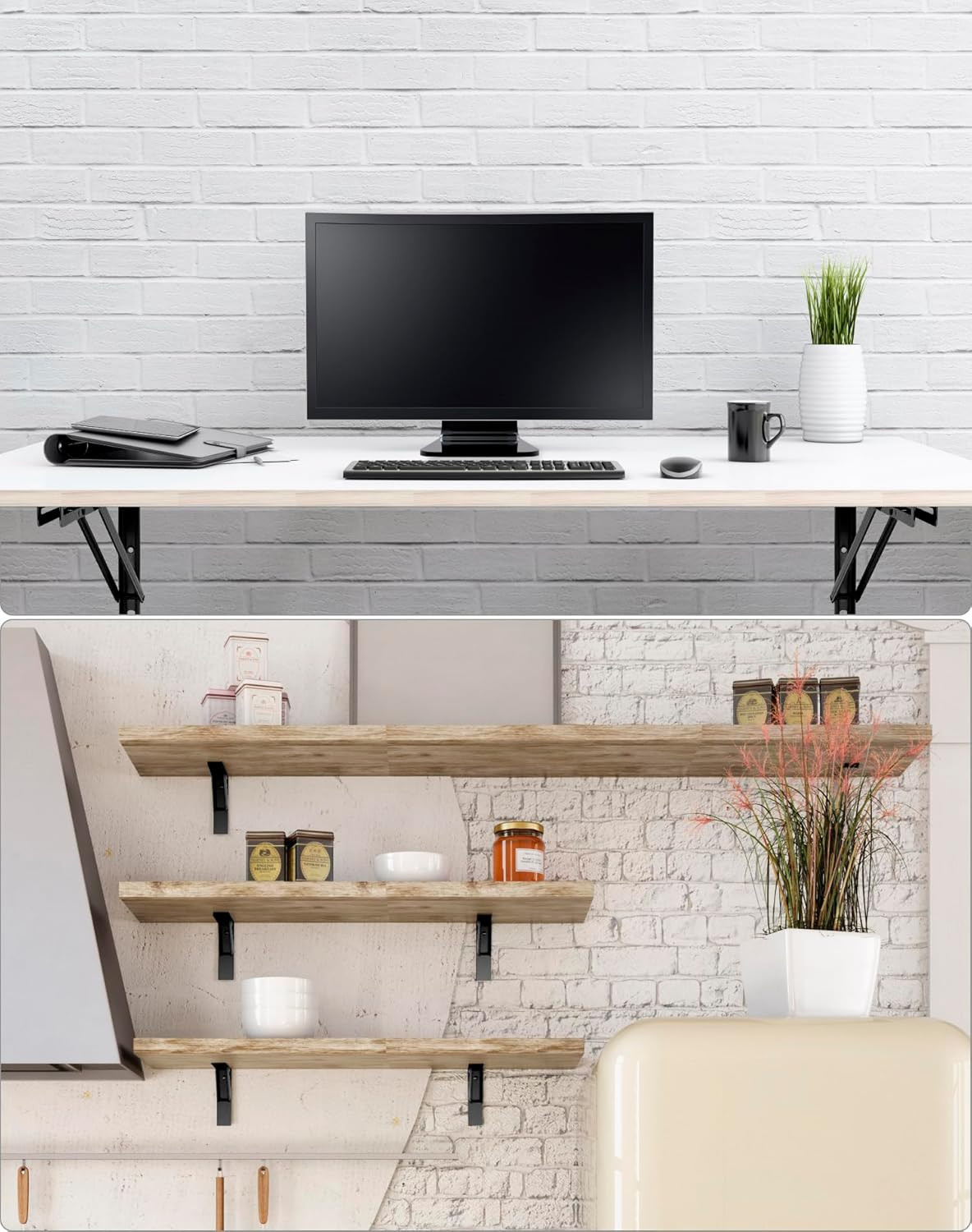 24” Folding Shelf Brackets Heavy Duty Wall Table Bench Support 330lbs 2Pk Black.