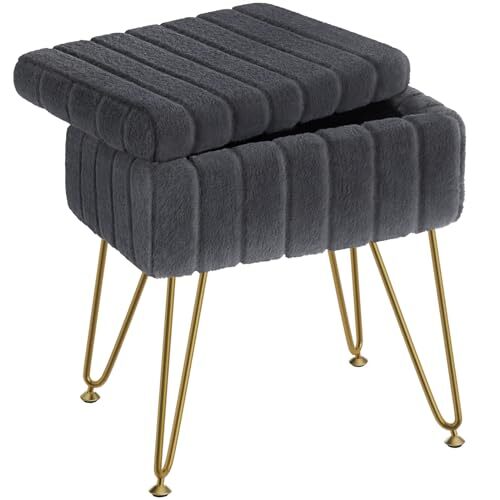 Vanity Stool Chair Faux Fur with Storage,15.7"L x 11.8"W x 19.4"H Soft
