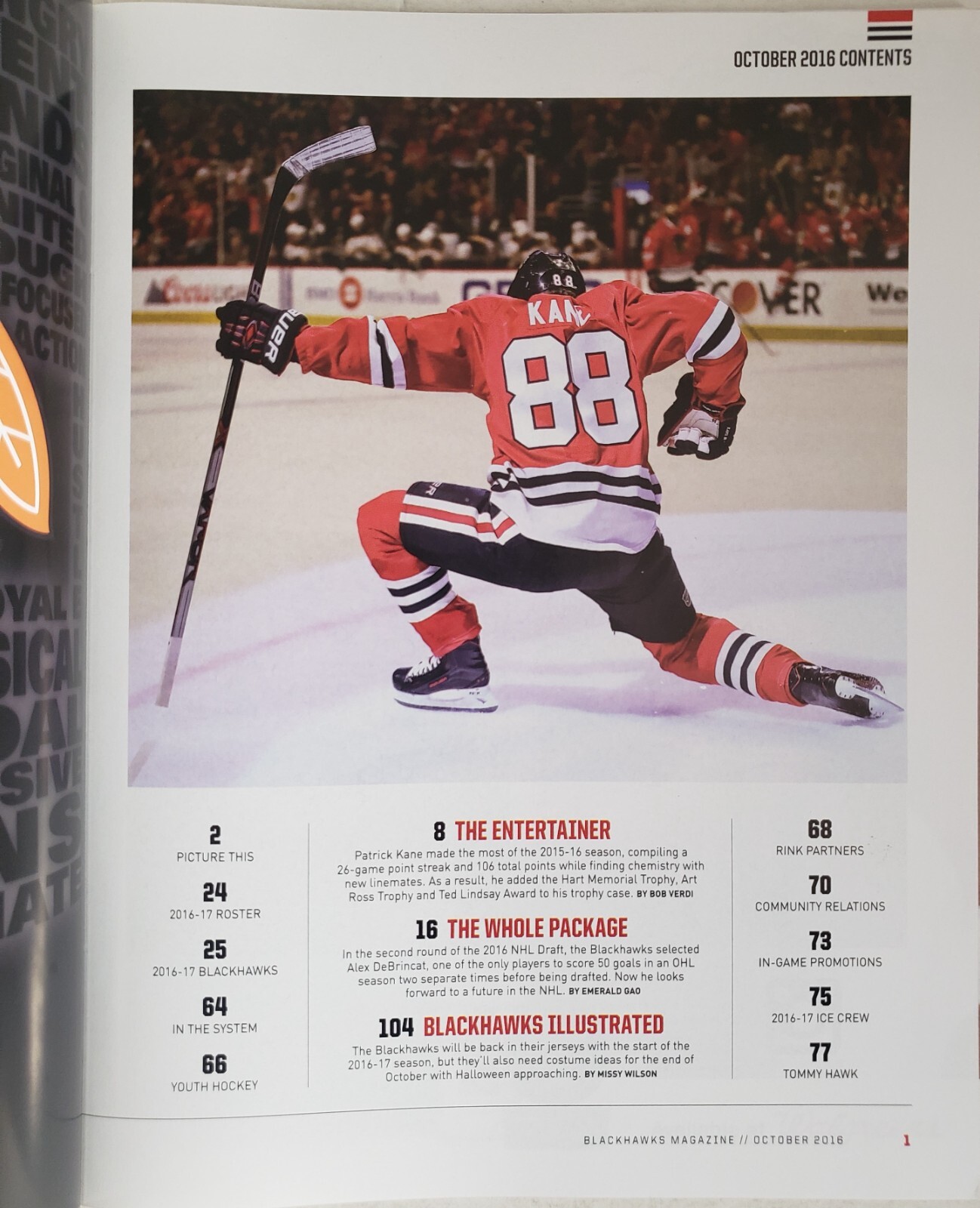 2016-17 Chicago Blackhawks Program Patrick Kane MVP Cover