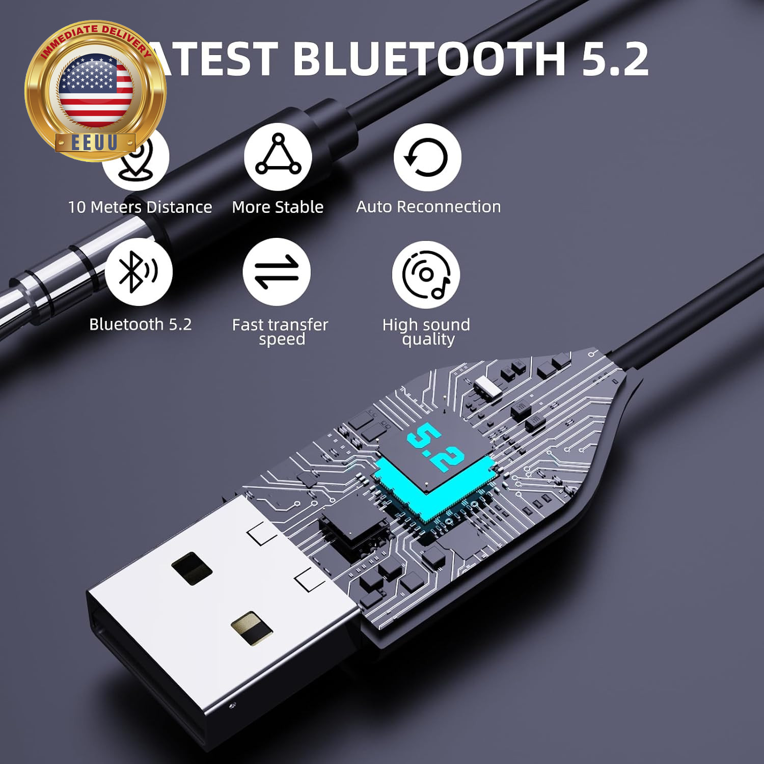 Aux to Bluetooth 5.2 Adapter 3.5Mm Bluetooth Receiver with Built-In Microphone A
