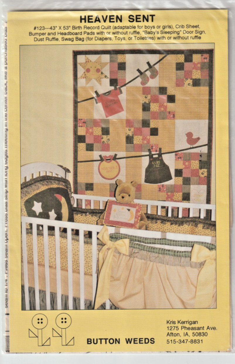 Heaven Sent - QUILT PATTERN - Birth Record Quilt 43" x 53" -Bumper - Dust Ruffle