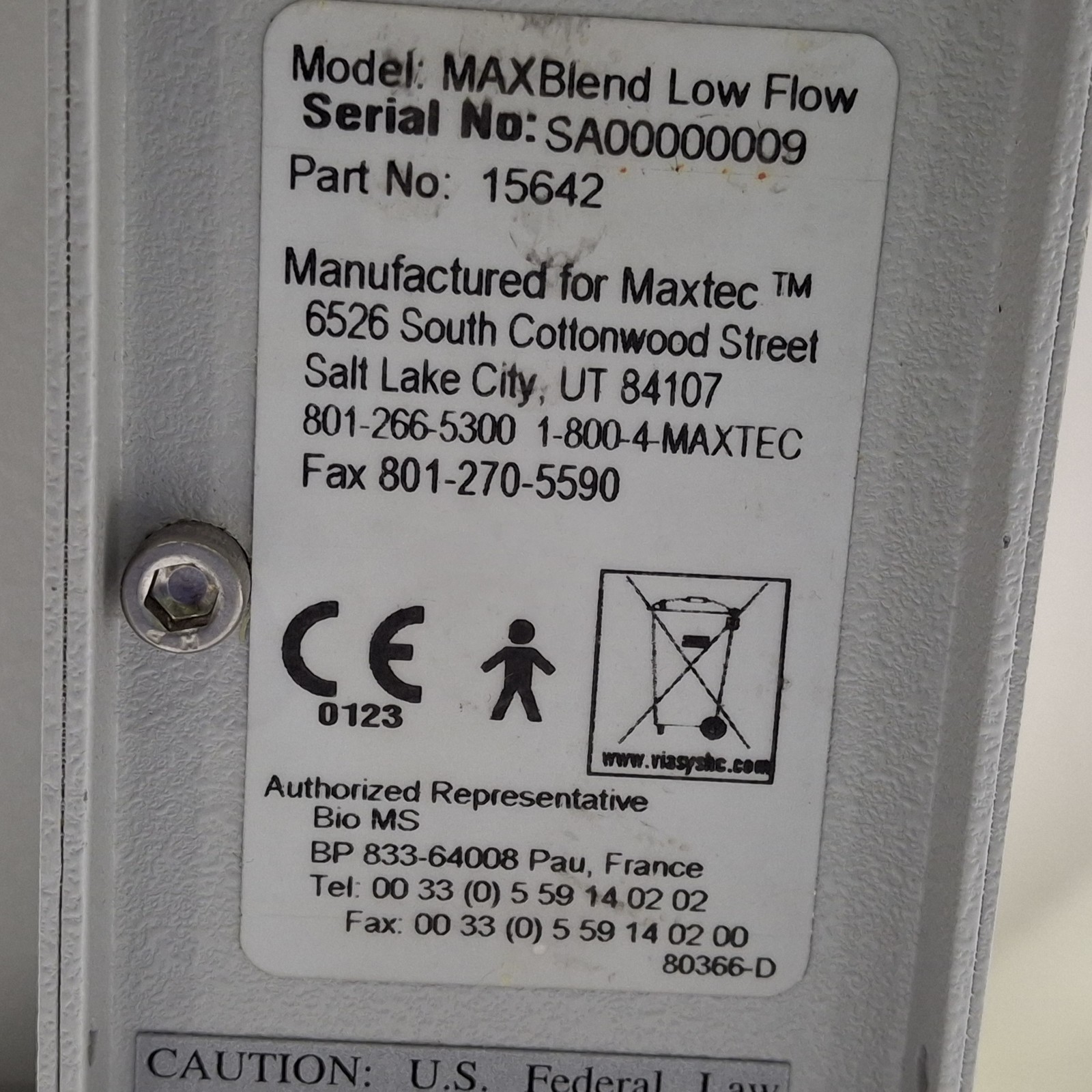 Maxtec, Inc. MAXBlend Low Flow Air/Oxygen Blender