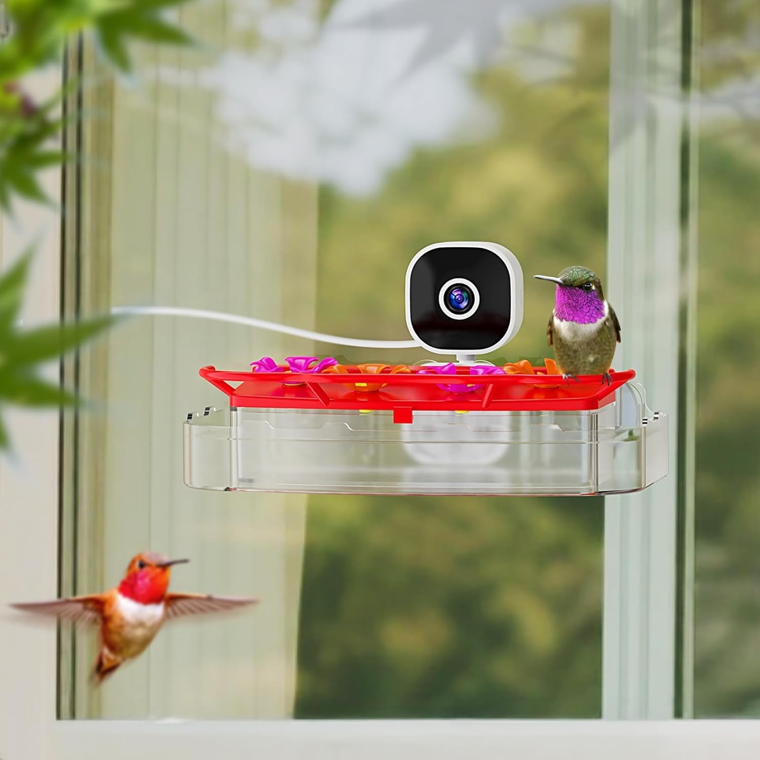 Freeseason Smart Window Hummingbird Feeder with Camera & AI, 2K Transparent