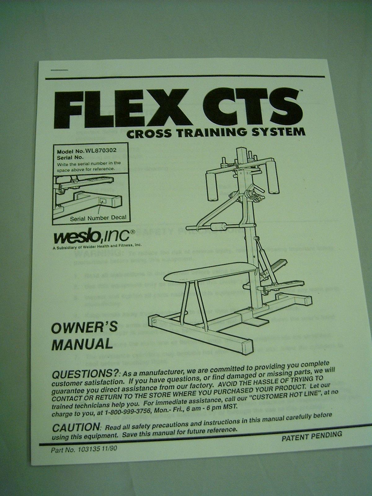 WESLO FLEX CTS CROSS TRAINING SYSTEM OWNERS MANUAL