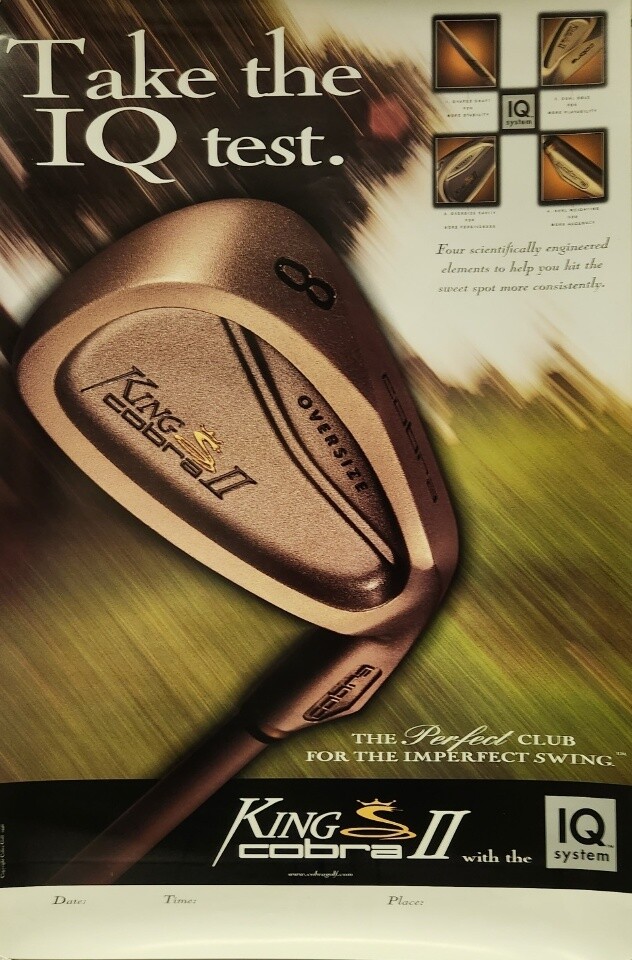 Cobra Golf 1996 Vintage King Cobra 2 double sided promo poster NEW old stock