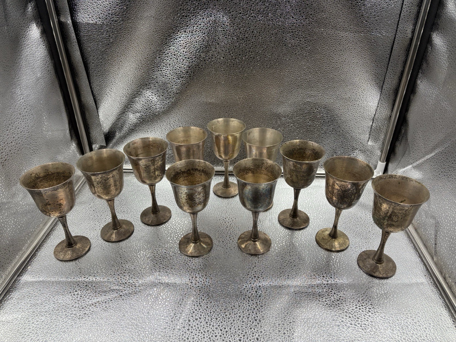 Salem Silverplate Portugal Goblets Set of 11 Vintage Chalice Cups Heavy Patina