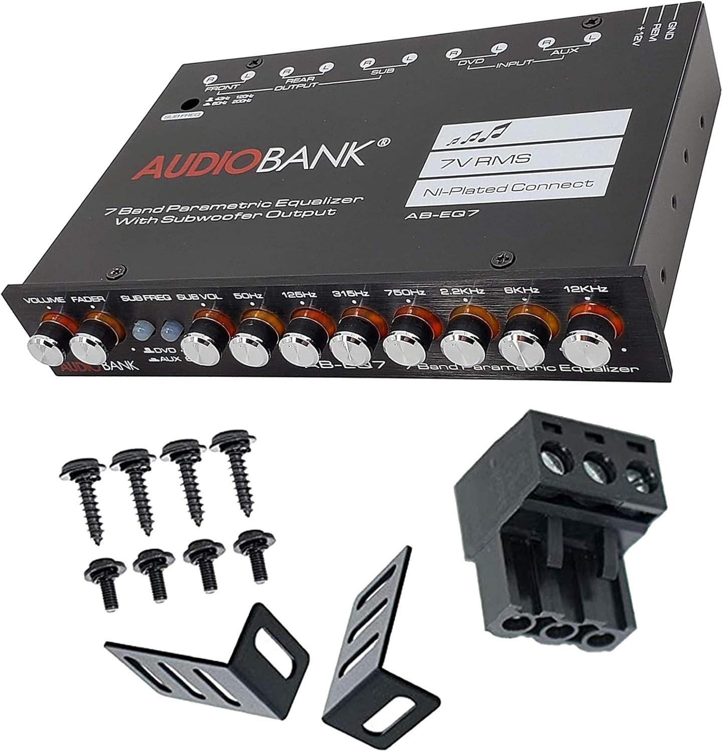 EQ7 1/2 Din 7 Band Car Audio Equalizer EQ w/Front, Rear/Frequency Adjustable ...