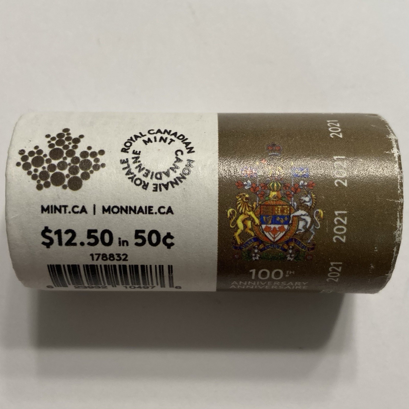 2021 CANADA 50 CENT COIN x25 FULL SPECIAL WRAP ROLL QUEEN ELIZABETH COAT OF ARMS