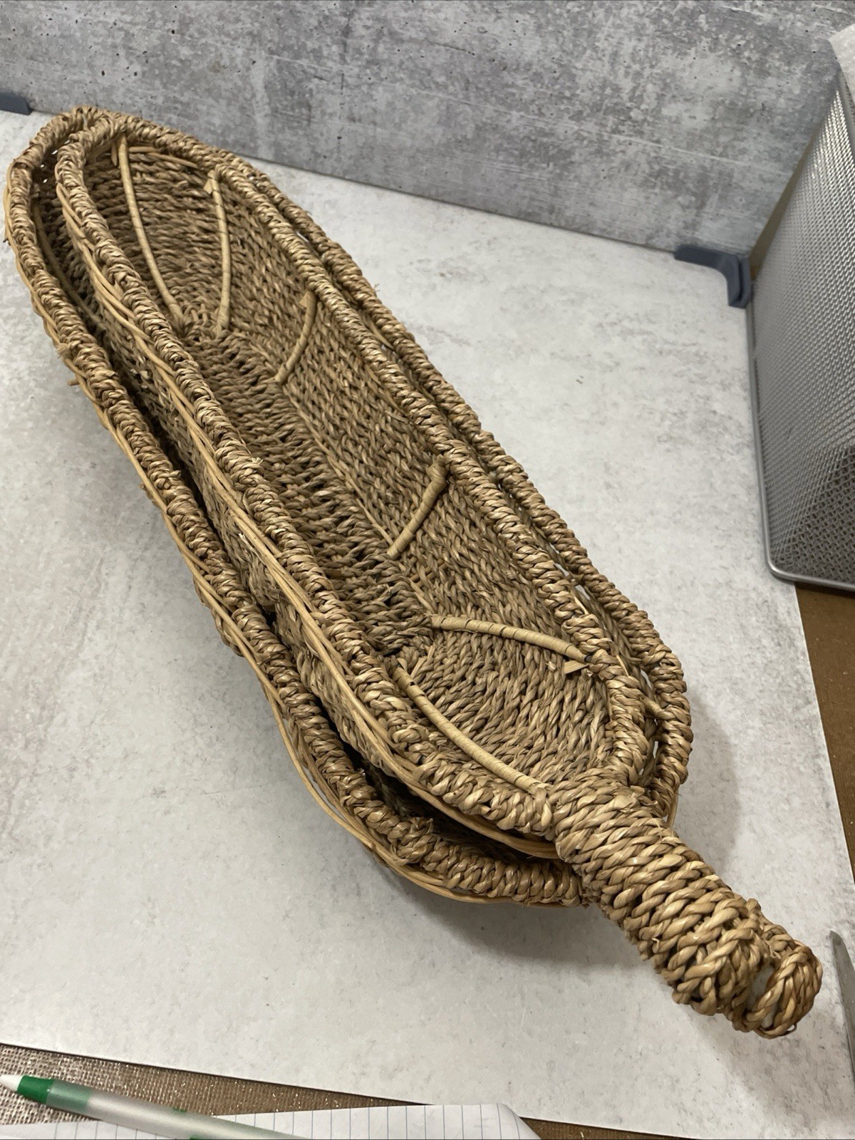 Woven Seagrass Bread or Fruit Skinny Long Tabletop Basket- Lot Of 2 Never Used