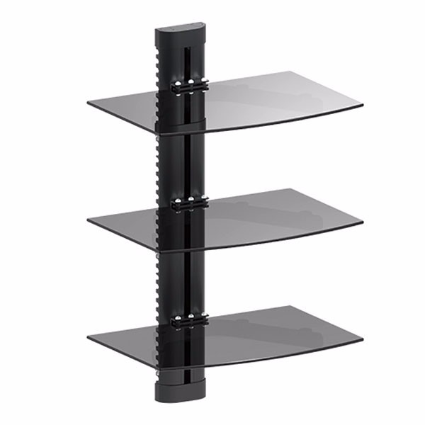 3 TIER GLASS SHELF WALL MOUNTED ENTERTAINMENT CABLE BOX GAME DVD BRACKET