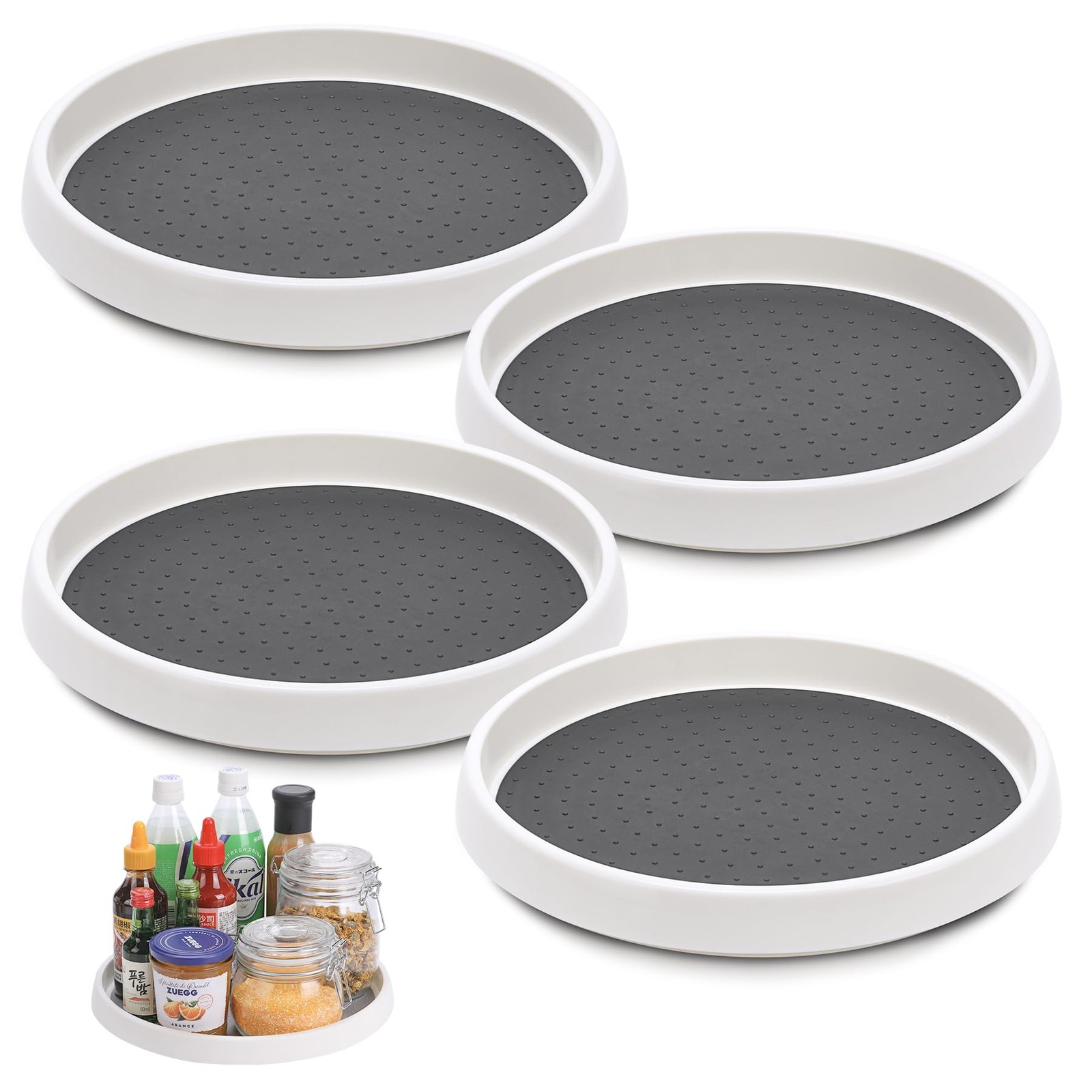 Lazy Susan Turntable, Set of 4, 10 Inch Non-Skid Lazy Susan Organizer for Cab...