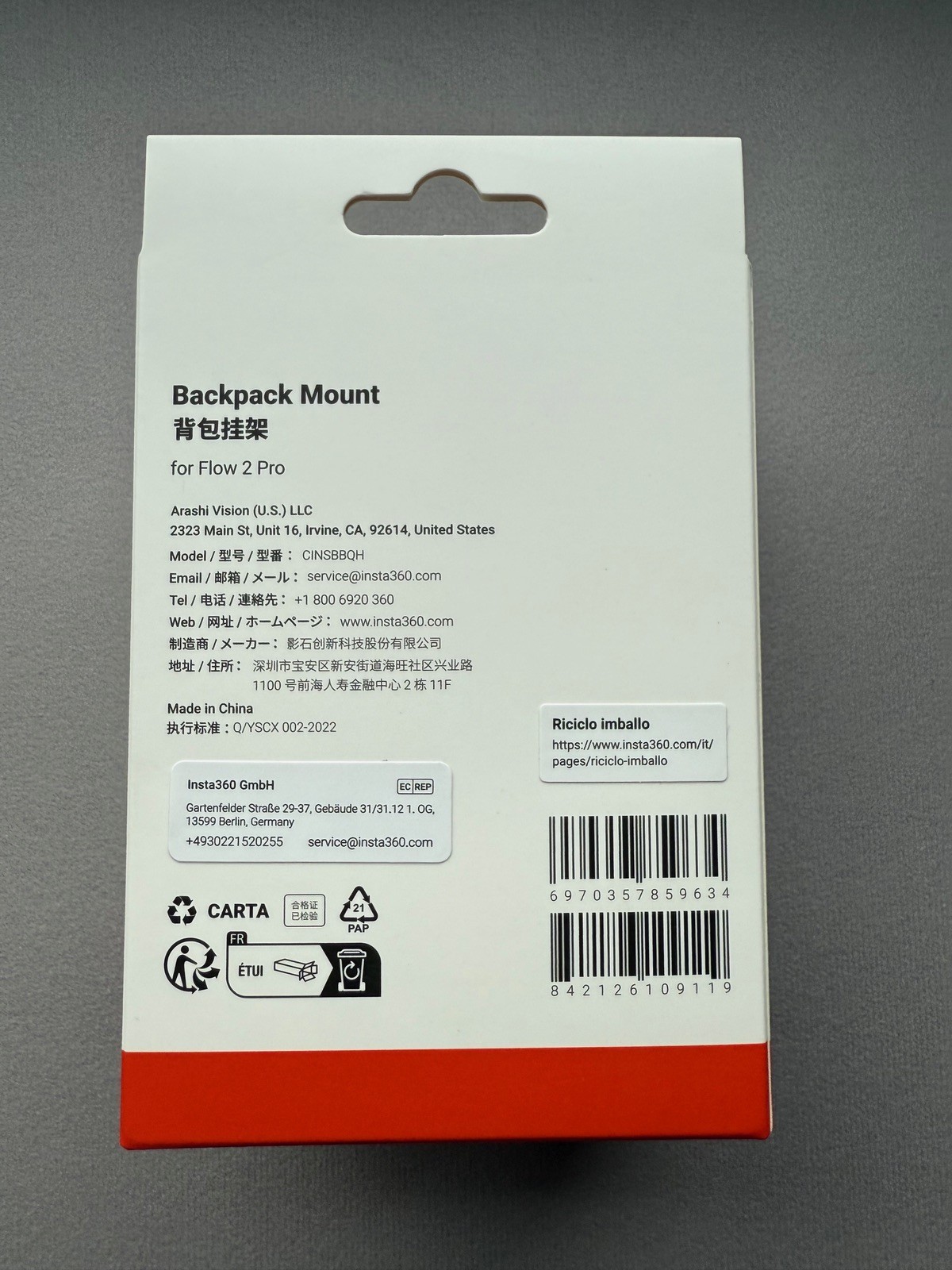 BRAND NEW Insta360 Flow 2 or Flow 2 Pro Backpack Mount (CINSBBQH)