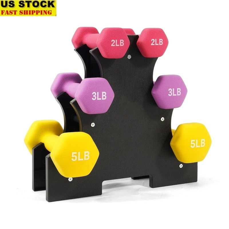 Colorful Neoprene Dumbbell Set W/ Stand Hex Hand Weights Home Gym Fitness New