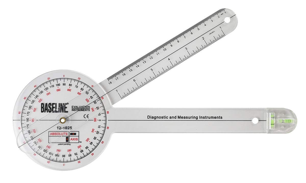 Baseline 12" Absolute+Axis Goniometer 360° HiRes Plastic Measuring Tool