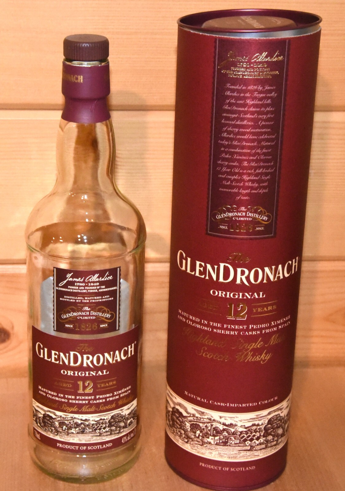 GlenDronach 12-year Highland Scotch Bottle -Empty 750ml with Cork Stopper & Tube