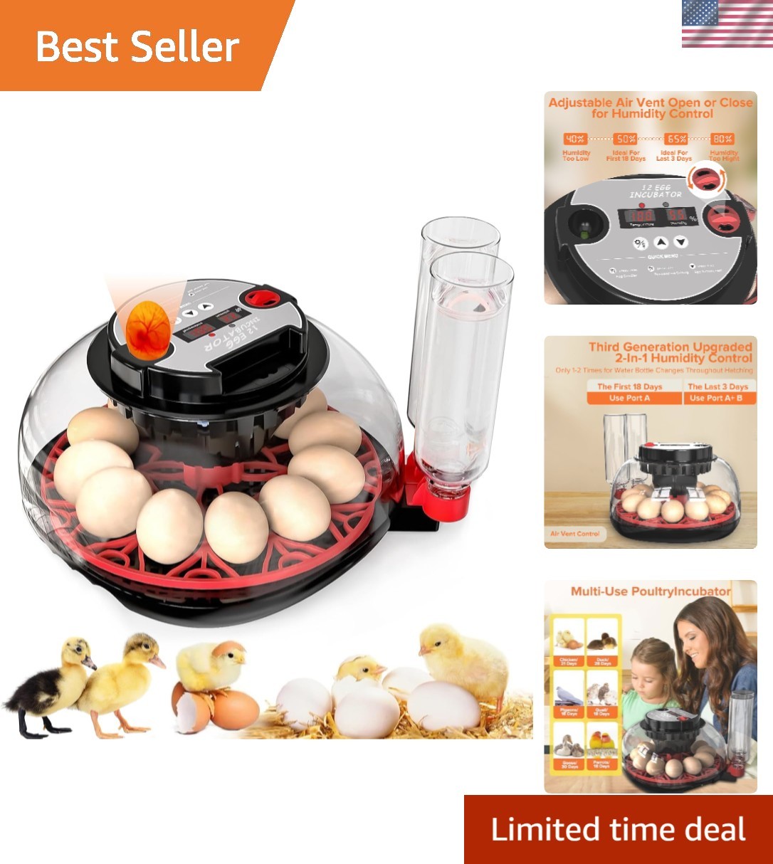 Incubator with Automatic Egg Turning and Humidity Control, Incubators for Hat...