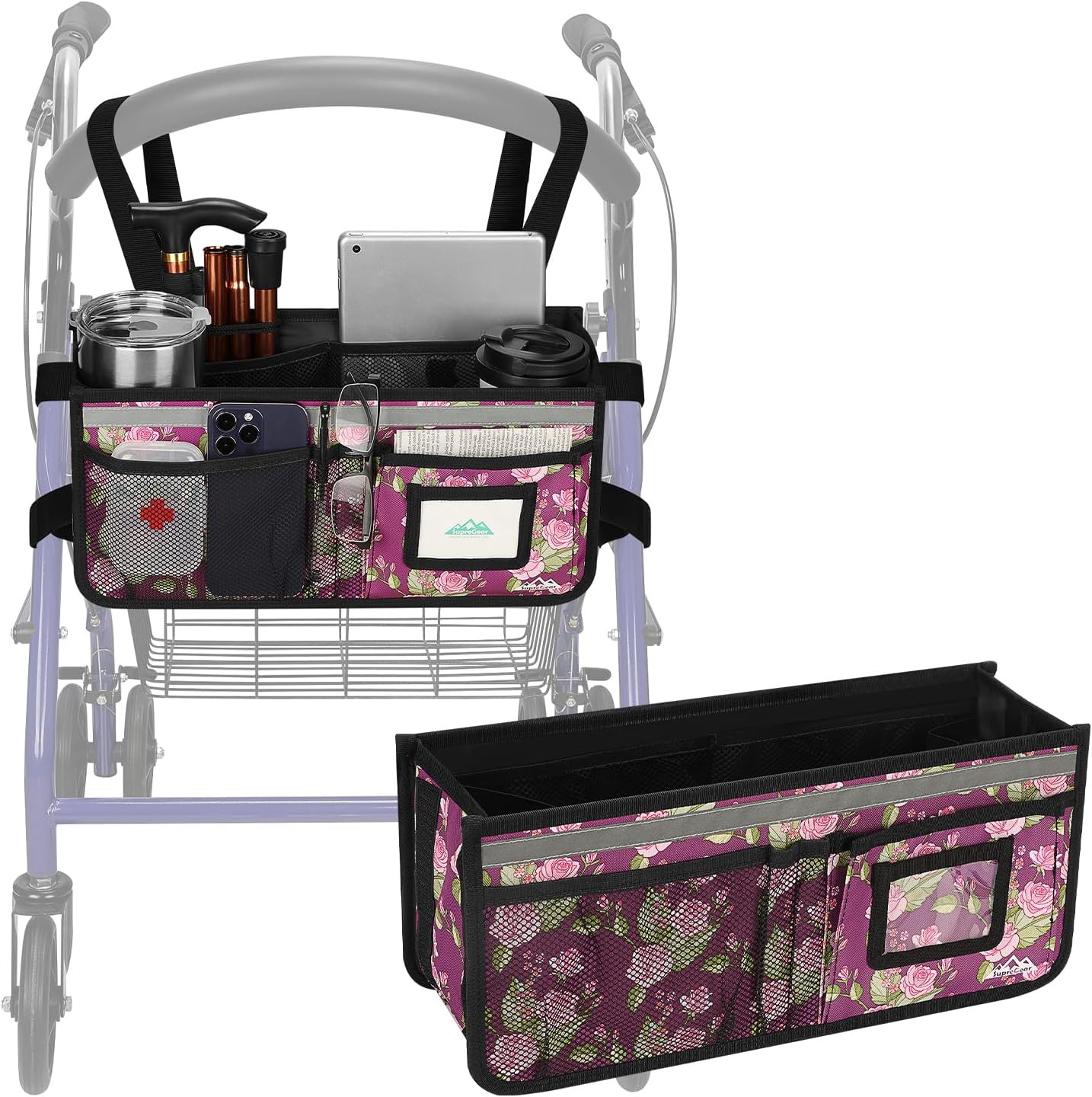 Rollator Basket,  Rollator Walker Bag W/Cup Holder, Foldable Rolling Walker Wate