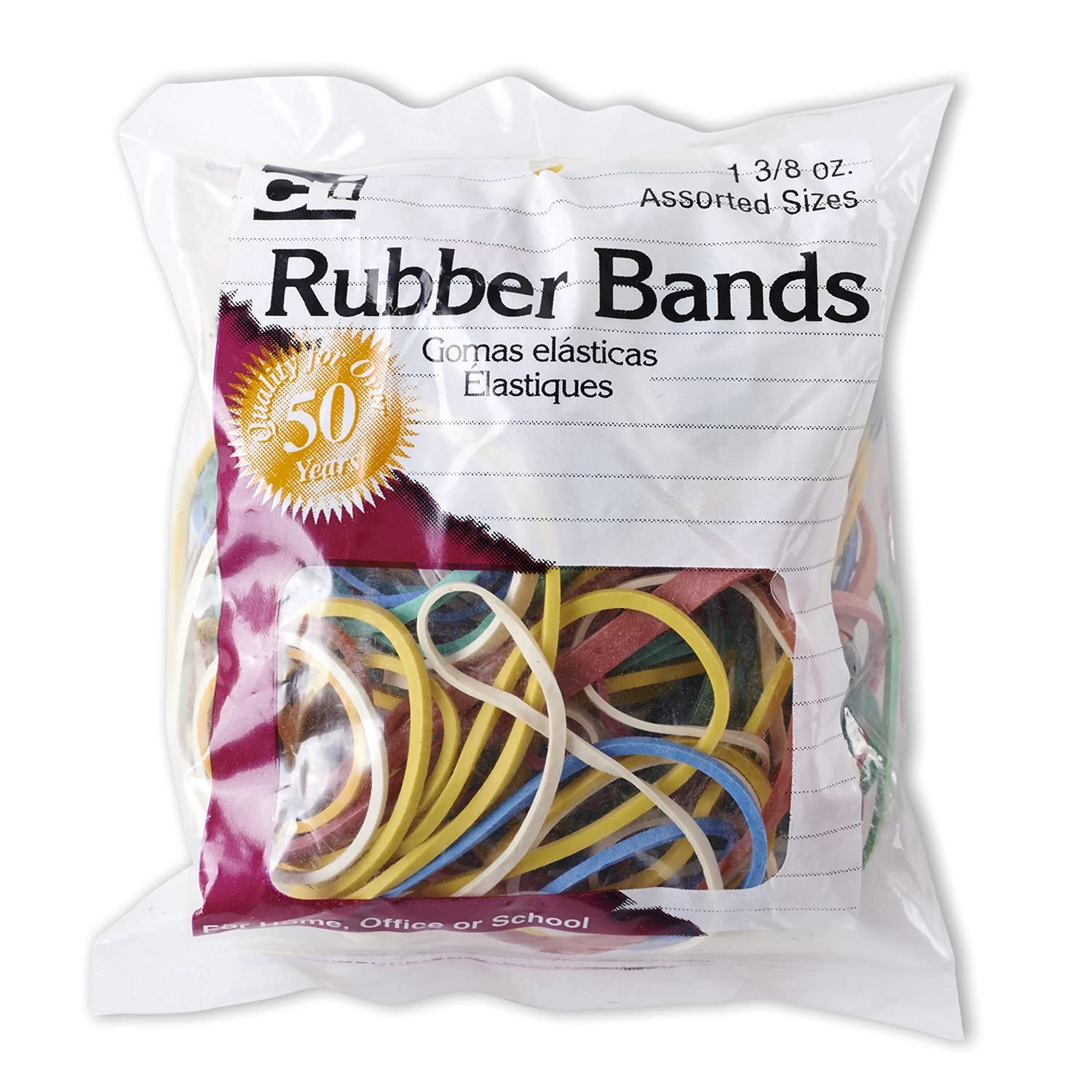 Charles Leonard Rubber Bands, 1 3/8 Ounce Bags, Assorted Assorted,