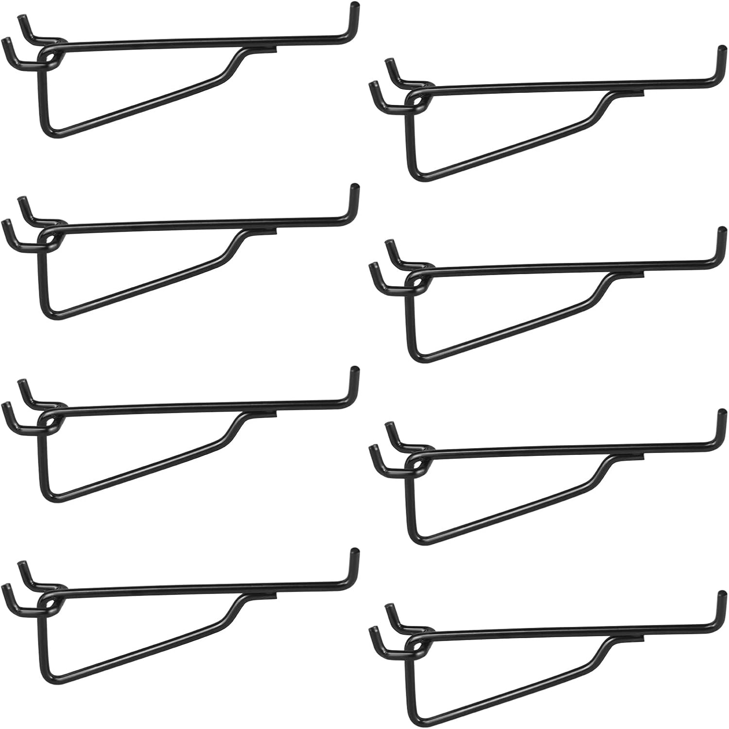 Pegboard Shelf Hooks, 8PACK 6" Black Metal Utility Hook Set, 1/4 inch Peg Board
