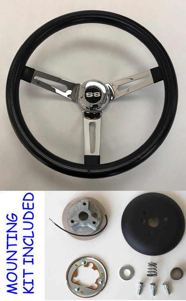 1968 Camaro Grant Black Grip with Chrome Spokes Steering Wheel 13 1/2" SS cap