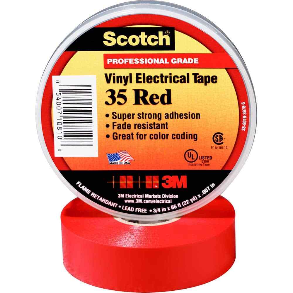 Scotch Vinyl Color Coding Electrical Tape 35, 1/2 in x 20 ft, Red