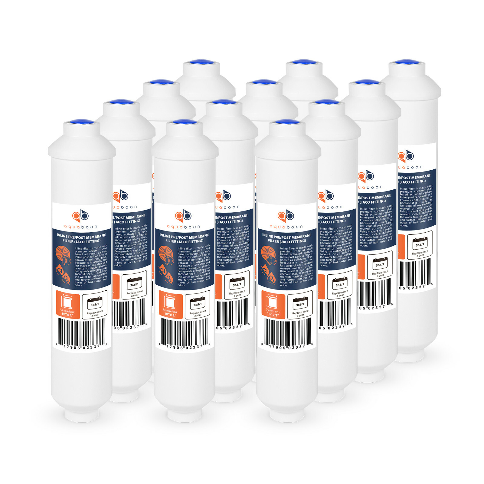 12 Pack of  Inline Post/Carbon Polishing Water Filter Catridge RO (Jaco fitting)