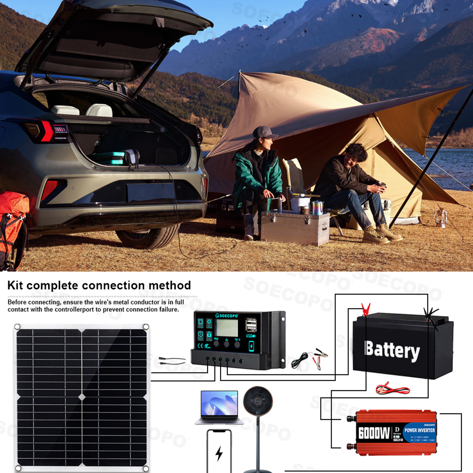 6000W 100A Solar Panel Set Solar Power Inverter Generator Home 110V Grid System