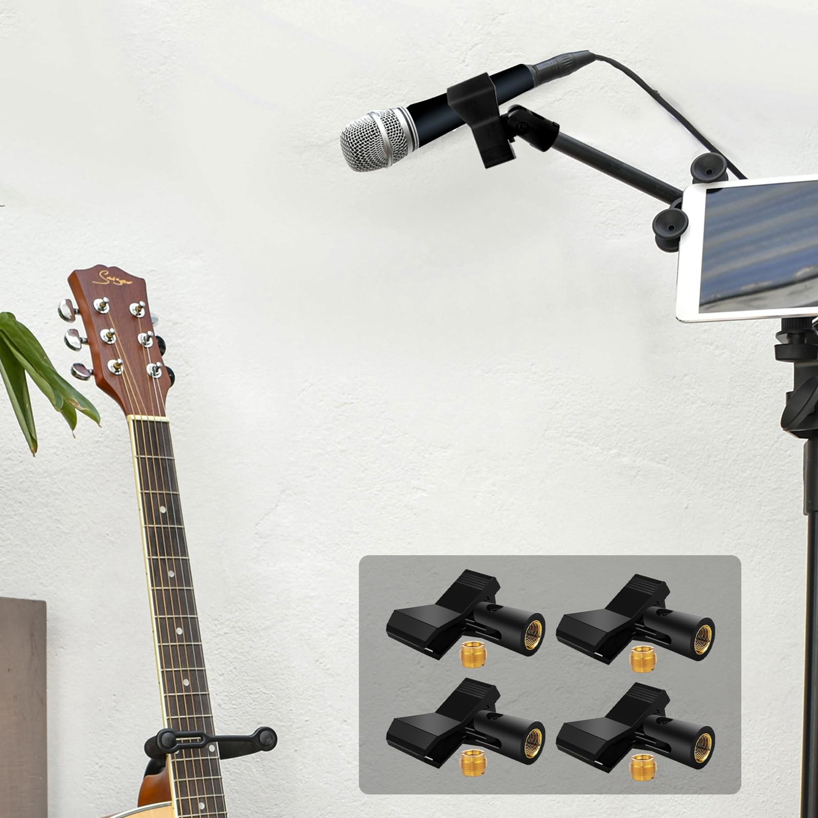 4 Pack Universal Adjustable Mic Clips for Stands, Wireless Microphone Holder ...