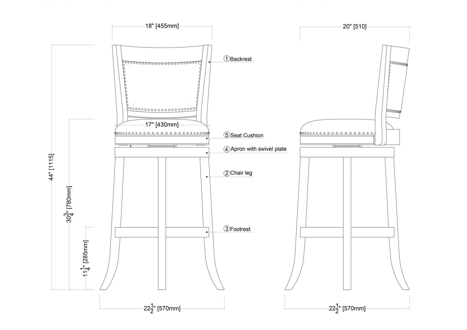 Bristol Bar Height Swivel Stool, 29-Inch, Cappuccino