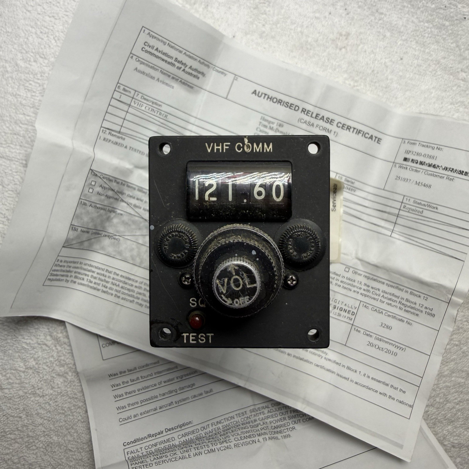 VC240 VHF Control Head Unit Type 801 Repaired W/ CASA Form 1
