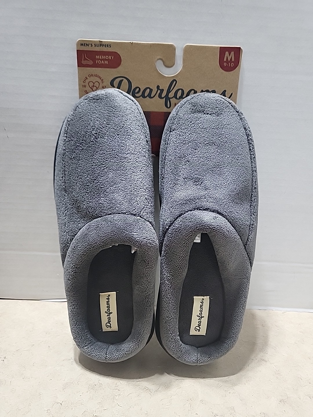 Dearfoam Mens Sz M (9-10) Gray Velvet Slip-on Slippers Washable, Indoor/Outdoor