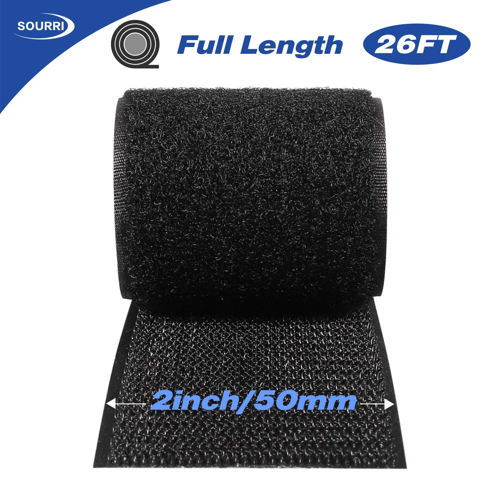 2" x 26' Heavy Duty Hook and Loop Tape - Self-Adhesive Fastener Roll for Crafts