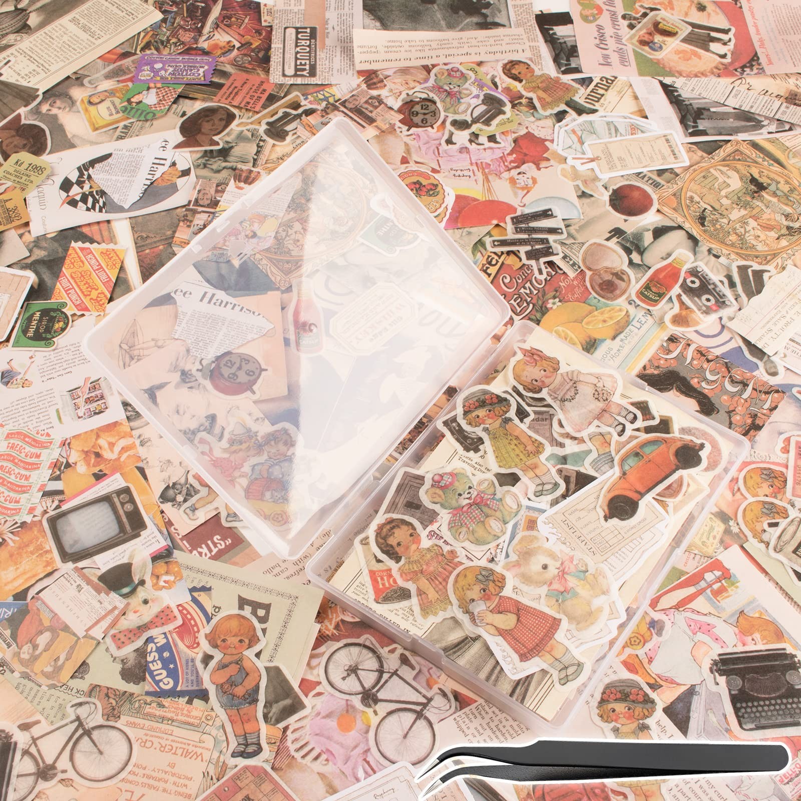200Pcs Vintage Scrapbook Stickers, Aesthetic Junk Journal Stamping Multicolor