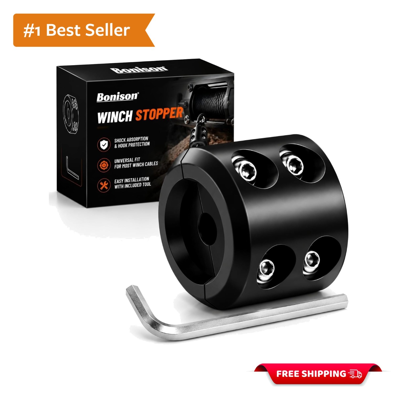 Black Winch Stopper for ATVs and Trucks - Prevent Wear on Your Towing Systems